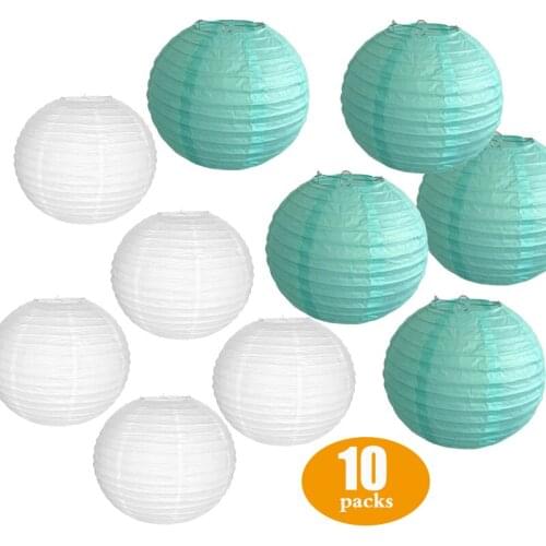 10 pcs 12"-14" White Tiffany Blue Chinese Japanese Paper Lantern lampion for Wedding Babyshower Party Event Hanging Decor Favor