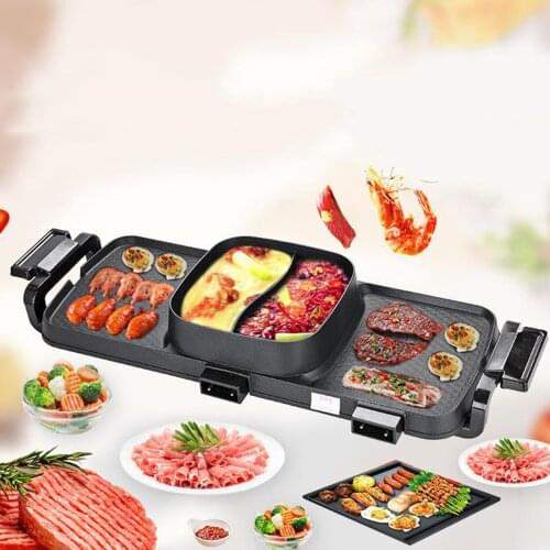 Multifunctional Electric Stove Indoor Hot Pot 1300W Large Capacity Korean Roast Baking Frying Pan Dinner