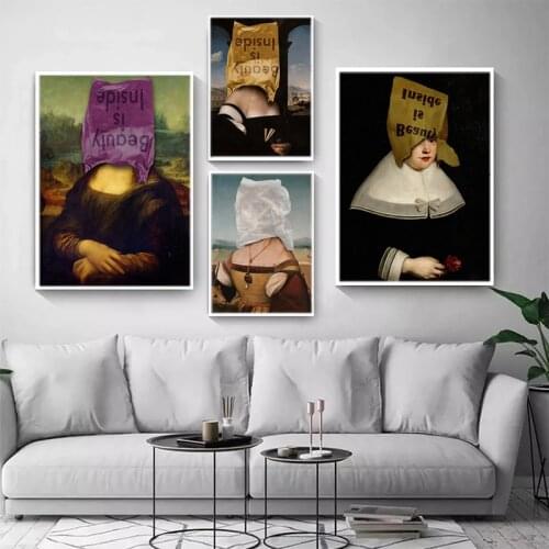 Mona Lisa Funny Art Beauty Is Inside Wall Art Posters And Prints Canvas Painting Famous Da Vinci Art Pictures Living Room Decor