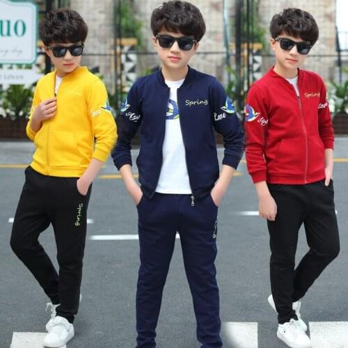 New Kids Wear Boys Spring and Autumn Sport Suit Childrens Wear Big Boy Leisure Coat +t Shirt+pant Three Pieces Sets 4-12 Ages