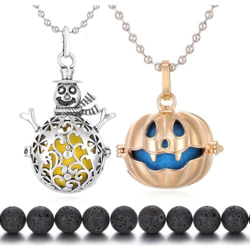 New 16mm Lava Stone Necklace for Woman Pumpkin Snowman Perfume Aroma Diffuser Pendant Necklace Aromatherapy Jewelry Necklaces