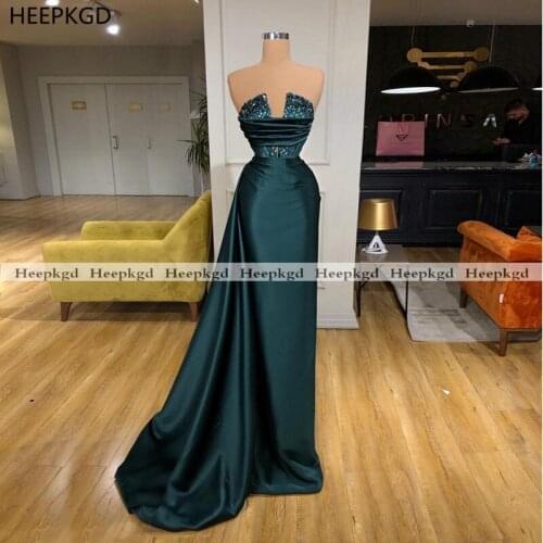 New Design 2021 Backless Crystals Long Evening Dress Strapless Corset Dark Green Sexy Women Occasion Party Gowns Custom Made