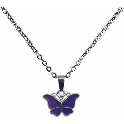 JUCHAO Mood Necklaces Butterfly Pendant Necklace Temperature Control Color Change Necklace Stainless Steel Chain Jewellery Women