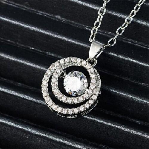 Nimble Micro Setting Double Circle Pendant Necklace Female Beating Heart Full Drilling Clavicle Chain Necklace for Women