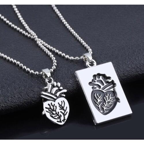 Gothic punk Matching Paired Heart Pendant Necklace for Couple lovers pendants Fashion Hip Hop neck Chain collar collier jewelry