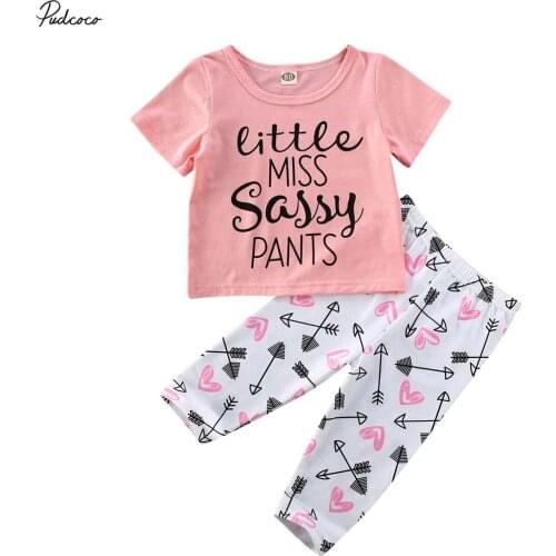 2020 Casual Toddler Kids Baby Girls Short Sleeve T-shirt Tops+Arrow Pants Outfits Clothes Set Summer Children Cotton 2pcs