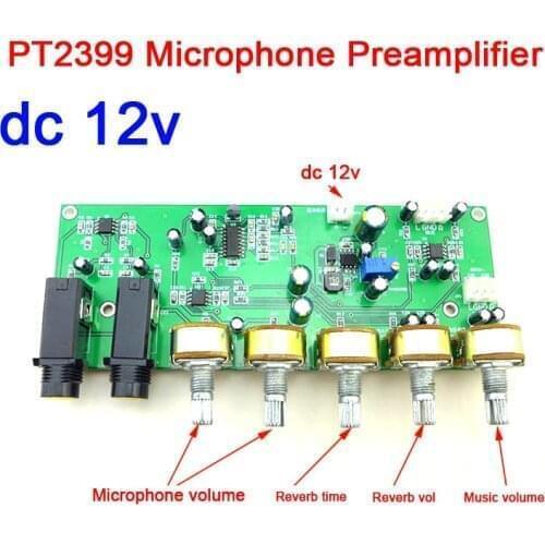 PT2399 Karaoke Reverb Microphone Preamplifier Board Reverberation Amplifier DIY DC 12V Built-in Boost Volume adjustment