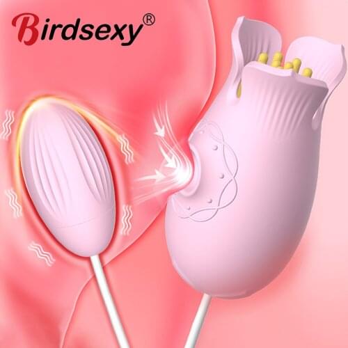 Rose Flower Clitoris Sucker Dildo Vibrator Sex Toys For Women Tongue Brush Nipple Massager Blowjob Pussy Licking Toys for Adults