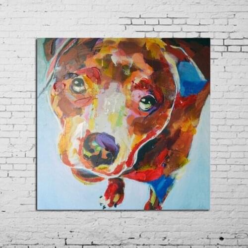 Hand Painted Abstract Art Adorable Dog Art Oil Painting On Canvas Animal Wall Pictures For Living Room Decoration