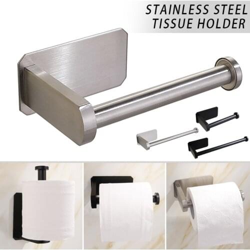 Self Adhesive Toilet Paper Holder Toilet Roll Stick on Wall Stainless Steel for Bathroom Kitchen @LS