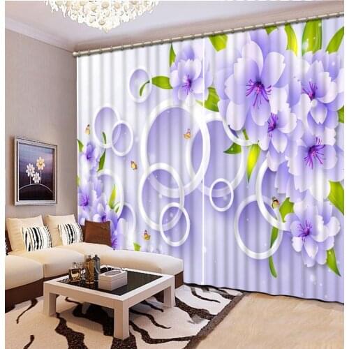 Modern 3d curtains for living room purple flower and circle custom 3d stereoscopic curtain for bedroom