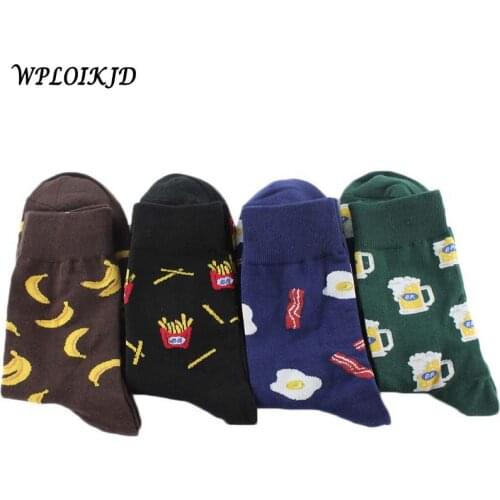 [WPLOIKJD]Creative Food Happy Socks Harajuku Egg Beer Hip Hop Socks Men Unisex Skarpetki Calcetines Hombre Divertidos Skateboard