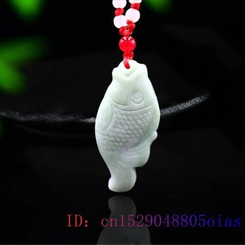 Green Jade Carp Pendant Jewelry Gifts Chinese Women Carved Charm Fashion Gemstone Necklace Natural Accessories Amulet Fish