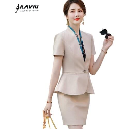 Apricot Suits Women 2021 Summer New Short Sleeve Temperament Formal Business Blazer And Skirt Office Ladies two-piece overalls