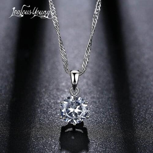 Fashion Silver Color Round Pendants Clear Crystal Zirconia Simple Sweet Necklaces for Women Jewelry Gift