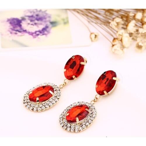 YFJEWE Design New Fashion The Red Oval Charm Rhinestone Earrings For Women Elegant Earrings Jewelry For Wedding Party #E073