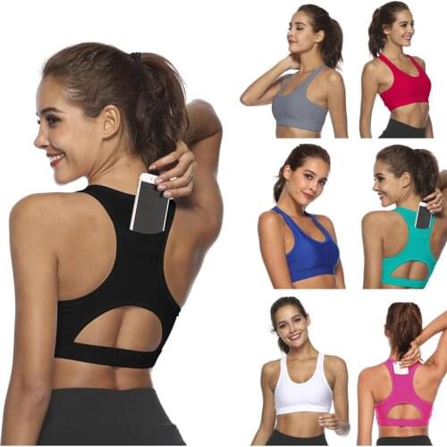 Beauty Back Yoga Bra Sports Bra Women Seamless Tops With Mobile Phone Pocket Quick Drying Sports Underwear Running Vest