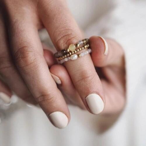 Bohemian Handmade Natural Stone Rings for Women Stainless Steel Bead Multicolor Stretch Rope Wedding Promise Ring Adjustable