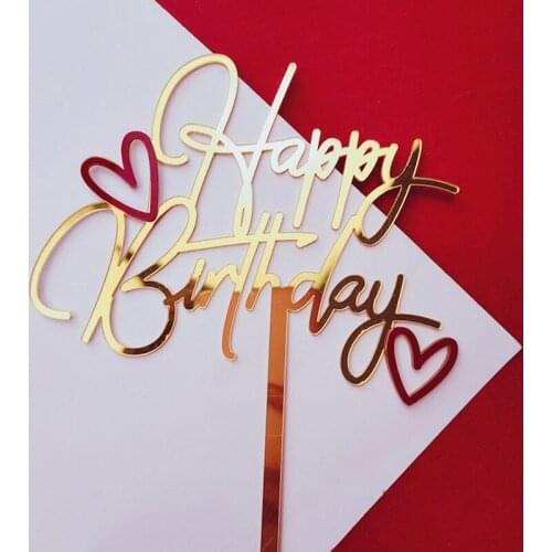1PCS Happy Birthday Cake Topper Red Heart Birthday Acrylic Cake Topper For Kids Birthday Party Cake Decorations