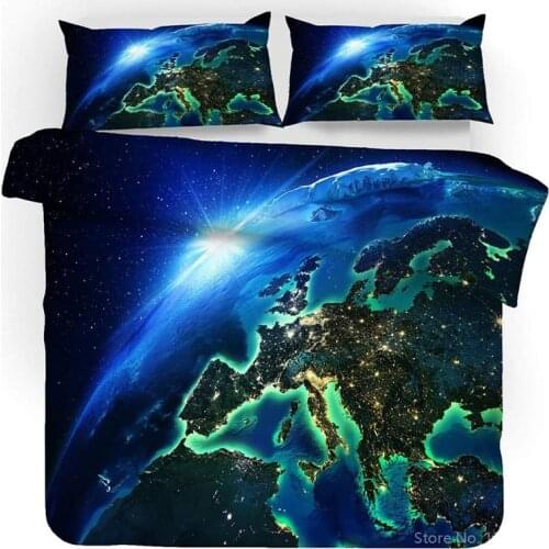 3D Earth Universe World Map Printed Bedding Set Soft Comfortable Duvet Cover Pillowcases Set Bedlinens Twin Full Queen King Size