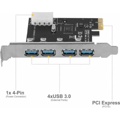 5Gbps Superspeed 4 Ports USB 3.0 Expansion Card Adapter PCI-E PCI Express Free Power Supply Controller Card , For Win 7 8 10
