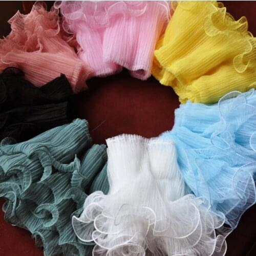 5yards 18cm Wide Three-Layer Organ Folds Mesh Lace Trim Ruffle Pleated Lace Fabric DIY Sewing Garment Collar Skirt Accessories