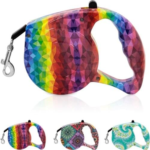 5M Retractable Dog Leash Automatic Dogs Lead Rope Colorful Print Pet Walking Leashes Leads Small Medium Large Dogs 16ft