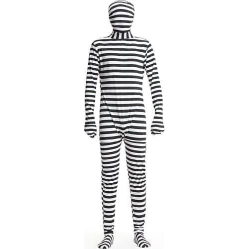 Men ed Prisoner Cosplay Costumes Scary Black And White Stripes Jumpsuit And Hat Costumes Set Halloween Cosplay Costumes