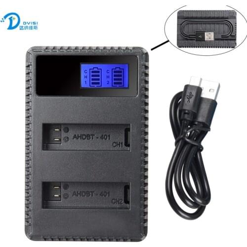 DVISI AHDBT-401 LCD Dual Charger For Gopro Hero 4 Battery Go Pro Hero4 bateria AHDBT 401 Action camera Accessories