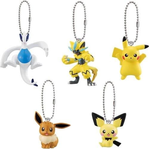 Bandai Pokemon Anime Figures Theater Version Pendant Pikachu Lugia Zeraora Eevee Pichu Action Figure Keychains Kids Gifts