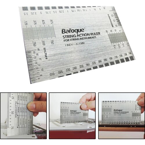 89*51mm String Action Gauge Ruler Guide Setup Guitar Measuring Fork Bass Luthier Ruler Metric Conversion Chart On Back