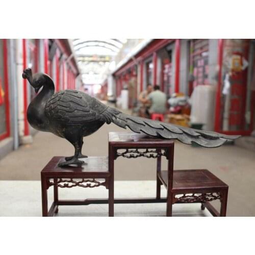 China Dyansty Palace Bronze Copper Fengshui Bird Peacock Peacocks Peafowl Statue