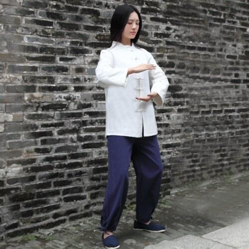 Spring Summer Women Yoga Set Linen Loose Wide Leg Yoga Pants Yoga Shirts Tai Chi Martial Arts Kungfu Meditation Uniforms Clothes