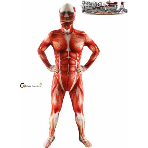Attack on titan cosplay Shingeki no Kyojin cosplay Colossal Prop Tights Muscle Man halloween costumes for men adult zentai