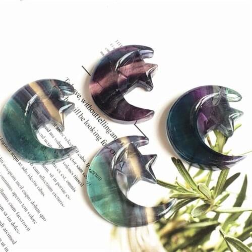 Colorful Fluorite Carved Star Moon Natural Quartz Crystal Gemstones Healing Stones Home Christmas Decorations