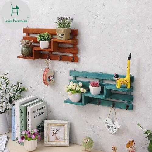 Louis Fashion Creative Solid Wood Wall Without Perforation Shelf Shop Door Rear Hanging Decoration Porch Key Hook