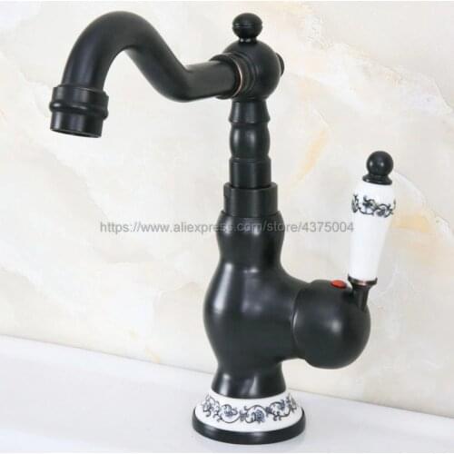 Black Oil Rubbed Brass Faucet Retro Basin Faucet Rotating Single Handle Single Hole Hot And Cold Water Nnf658