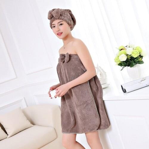 Women Girls Bath Towel Set Super Absorbent Quick-drying Cotton Polyester Thick Soft Shower Bath Dress Bathrobe with Hair Dry Cap