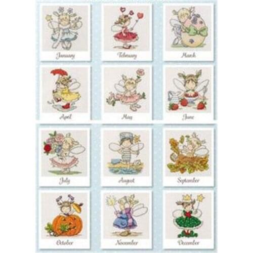 Simple Manual Entry Style Cross-Stitch Kit 11CT Printed Cloth Chinese Embroidery for 12 Girls in December 1 Figure