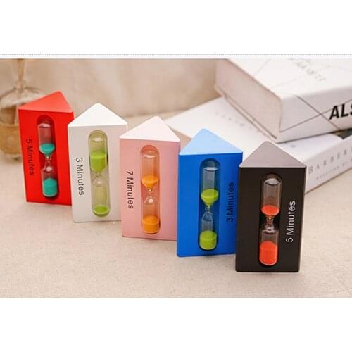 3/5/7 Minutes Desktop Children Gift Sand Timer Wooden Decoration Triangular Ornaments Hourglass Exquisite Craft Clock Home