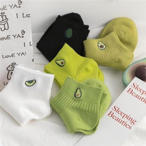 2020 New Fashion Avocado Cartoon Pattern Women Socks Casual Joker Cotton Short Socks For Ladies College Style Breathable Sock