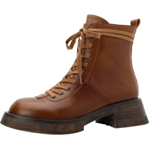 GUIDIBASIC 2021 Winter New Thick-Soled British Style Lace-up Martin Boots Thick Heel Round Toe Mid-heel Womens Boots