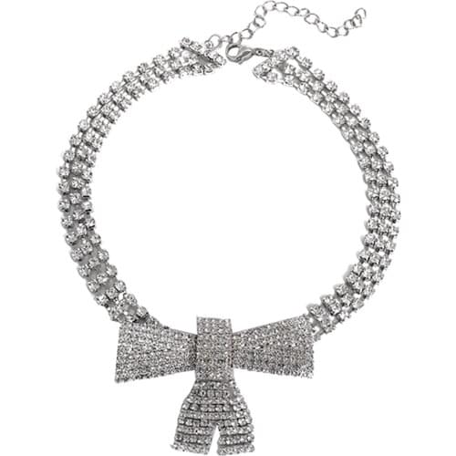 Rhinestone Necklace Exquisite Bling Pet Necklace Bow-knot Dog Collar Decorative Puppy Choke Collar For Cats Dogs