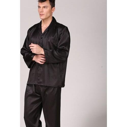 Red Black Striped Mens Sleepwear Vintage Pajama Set Nightwear Casual Male Satin Nightgown Robe халат мужской пижама Pijamas