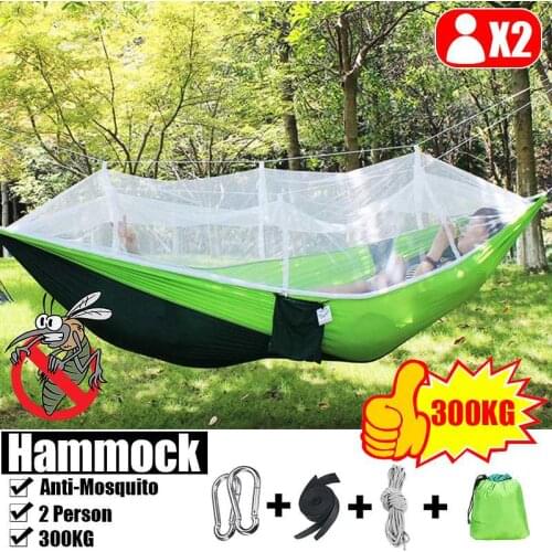 300KG Load 2 Person Portable Outdoor Camping Hammock With Mosquito Net Thick Parachute Fabric Hanging Bed Hunting Sleeping Swing