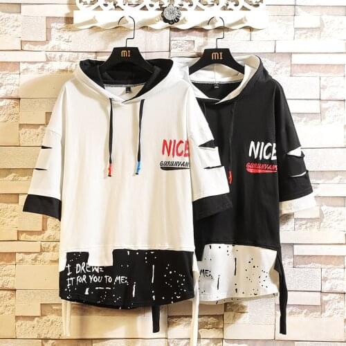 Casual Short Sleeves Hoodies 2021 Summer Black White Red Hip Hop Loose Japanese Skateboard Casual Mens Streetwear PUNK Clothes