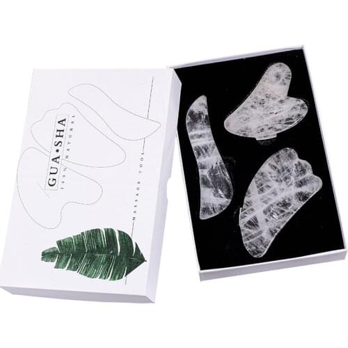 Rock Quartz Gua sha Tool 3 pcs Set Natural Stone Reduce Wrinkles Aging Massage Tools Skin Detox Facial Body Eyes Neck Massager