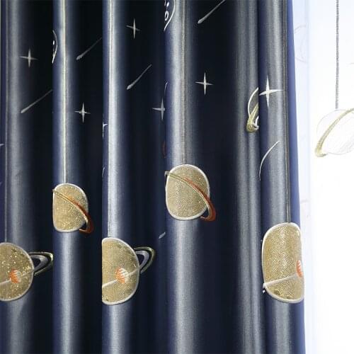 Customized Light Luxury High-end Atmospheric Satin Embroidery Simple Modern Blue Curtains Living Room Bedroom Curtains