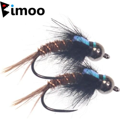 Bimoo 6PCS #8 #10 #12 Tungsten Bead Head Flash Back Pheasant Tail Nymph Barbless Fast Sinking Fishing Fly Trout Lure Bait