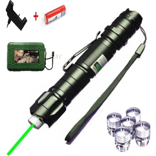 Hight Powerful Red Laser Pointer 1000m 5mw Green Dot Laser Pen 5pcs Cap Hunting Match With Lasers Sight Charger+18650 Battery
